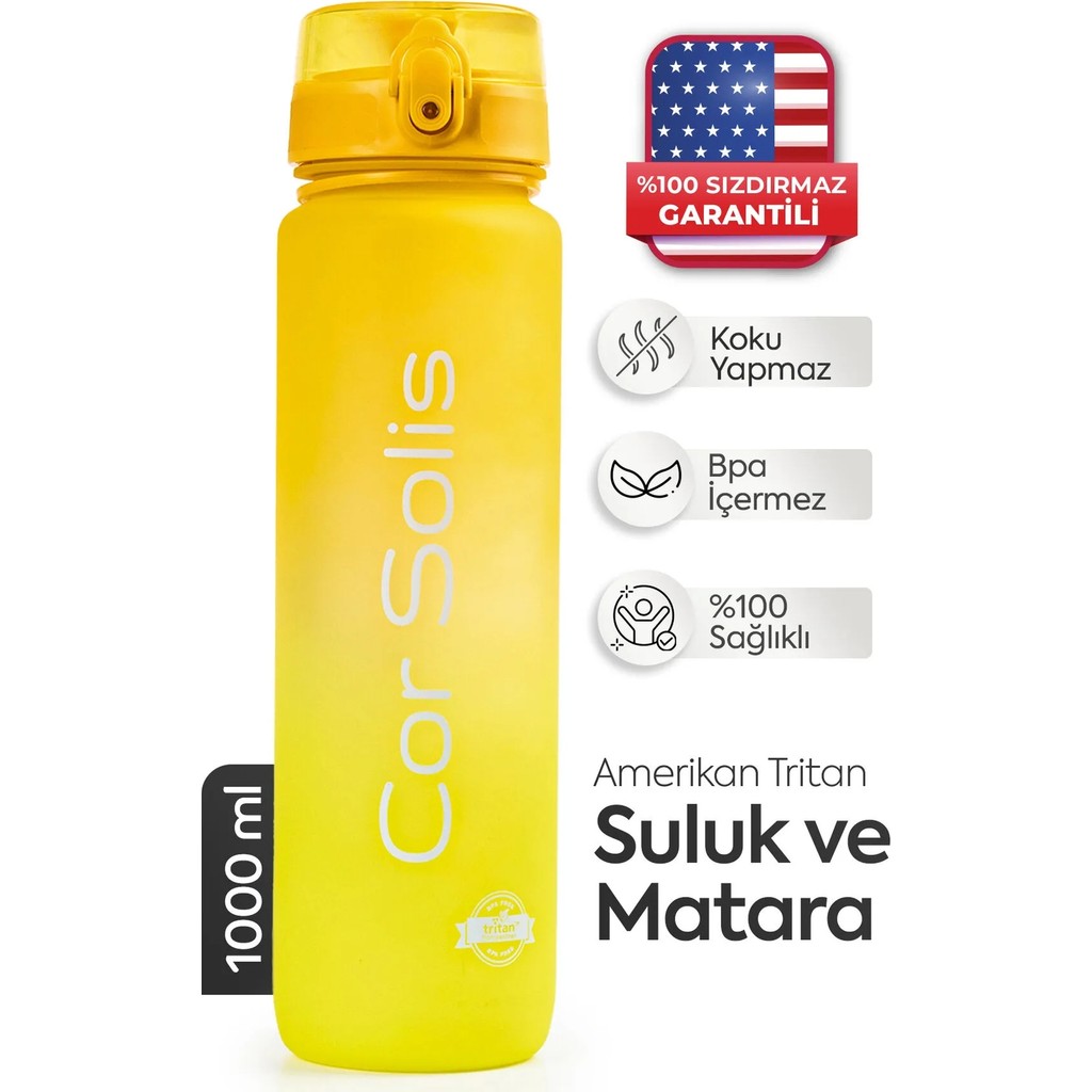 Cor Solis Suluk Matara Tritan 1050 ml Su Matarası - Pipetsiz, %100 Sızdırmaz Garantili, BPA ve Toksik İçermez, Koku Yapmaz, Dayanıklı Kumaş Askılı ... Suluk Fiyatı