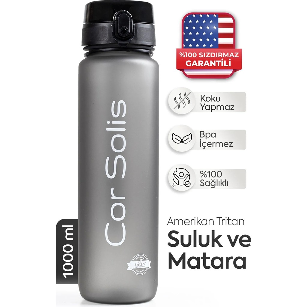 Cor Solis Suluk Matara Tritan 1050 ml Su Matarası - Pipetsiz, %100 Sızdırmaz Garantili, BPA ve Toksik İçermez, Koku Yapmaz, Dayanıklı Kumaş Askılı ... Suluk Fiyatı