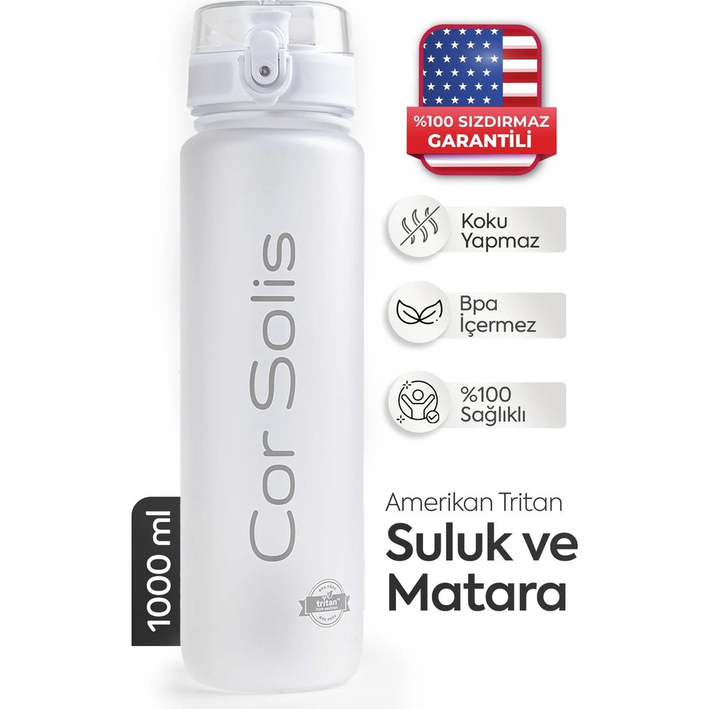 Cor Solis Tritan Suluk ve Matara 1050 ml - Su Matarası - Pipetsiz, %100 Sızdırmaz Garantili, BPA ve Toksik İçermez, Koku Yapmaz, Dayanıklı Kumaş As... Suluk Fiyatı