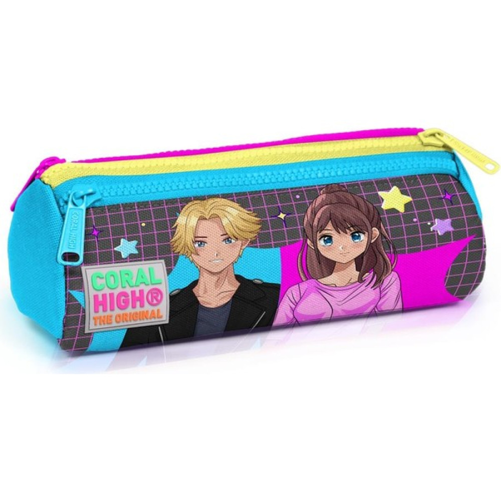 Coral High Gri Mavi Pembe Anime Desenli Üç Bölmeli Kalem Çantası Kalemlik (Kalem Kutusu) Fiyatı