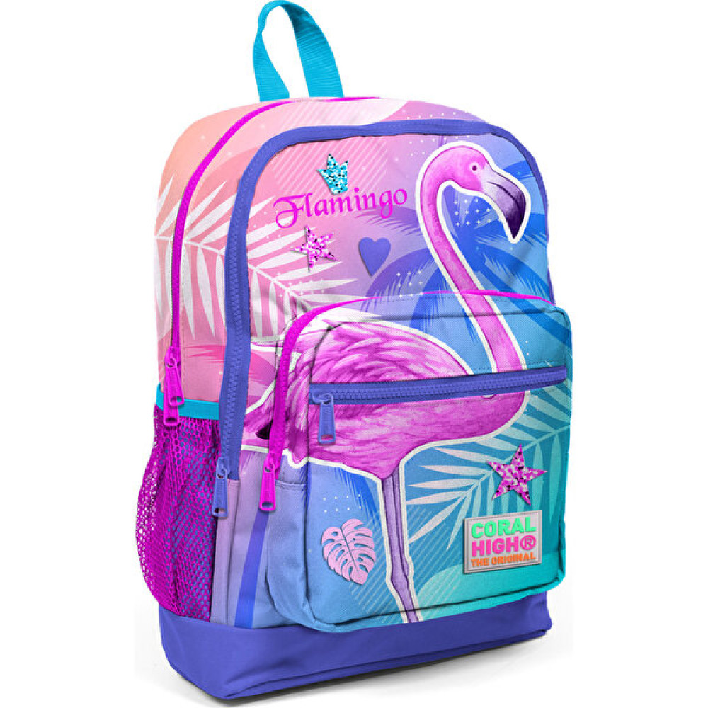 Coral High Kids Dört Bölmeli Okul Sırt Çantası Lavanta Pembe Flamingo Desenli 23705 Okul Çantası Fiyatı