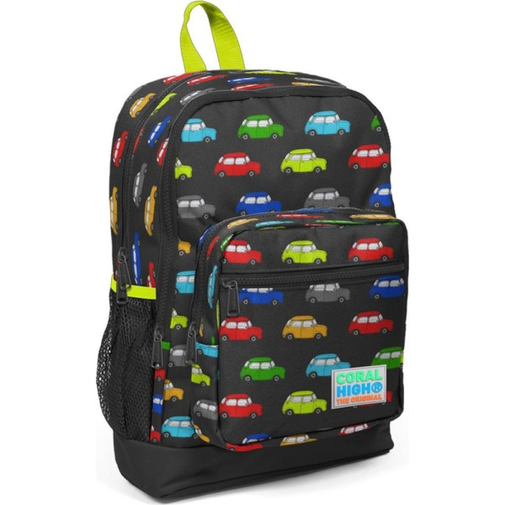Coral High Kids Gri Araba Desenli USB Şarjlı Kulaklık Çıkışlı Okul Sırt Çantası - Sarı - Siyah Okul Çantası Fiyatı