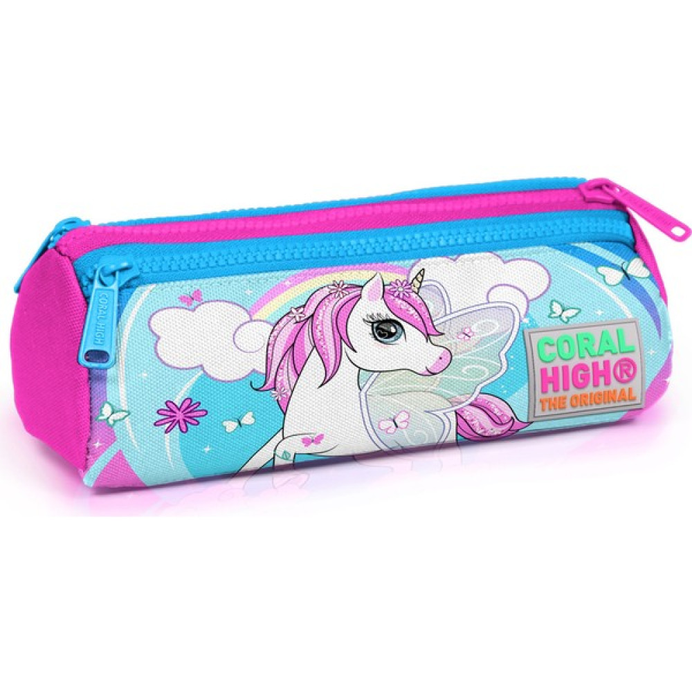 Coral High Kids Mavi Neon Pembe Unicorn Desenli Üç Bölmeli Kalem Çantası Kalemlik (Kalem Kutusu) Fiyatı