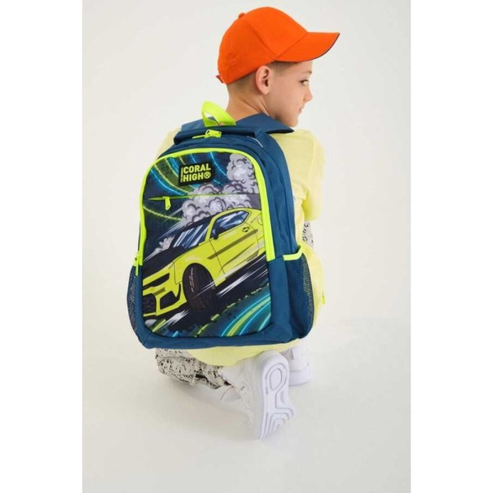 Coral High Kids Nefti Fosforlu Sarı Araba Desenli Üç Bölmeli Okul Sırt Çantası 14406 Oto Boyaları Fiyatı