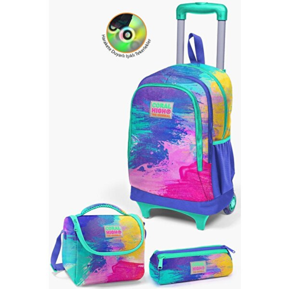 Coral High Kids Renkli Airbrush Desenli Çekçekli 3'lü Çanta Seti GOSET0123938 Unisex Sırt Çantası Fiyatı