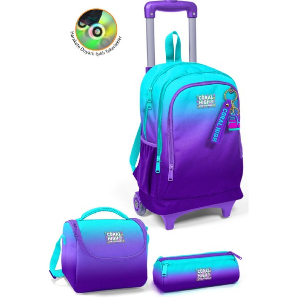 Coral High Kids Turkuaz Mor Renk Geçişli Üç Bölmeli Çekçekli 3'lü Çanta Seti SET0123963 Oto Boyaları Fiyatı