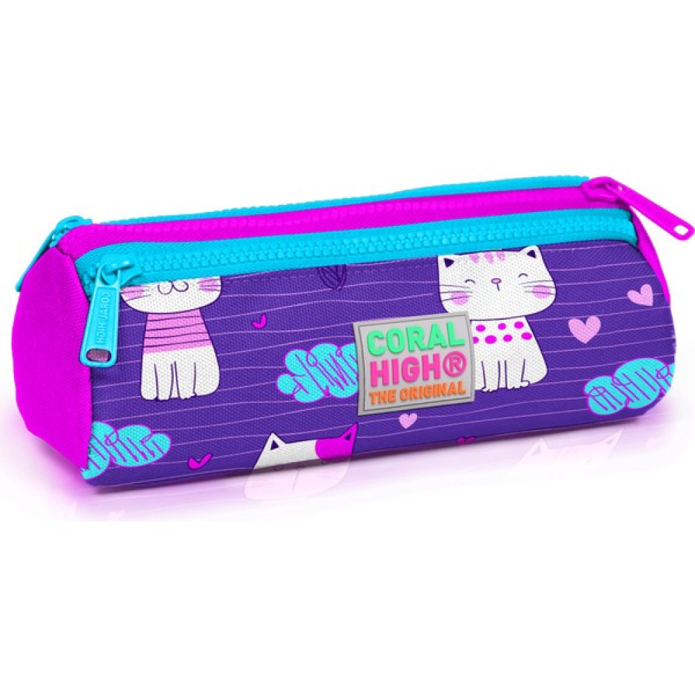 Coral High Mor Pembe Kedi Desenli Üç Bölmeli Kalem Çantası Kalemlik (Kalem Kutusu) Fiyatı