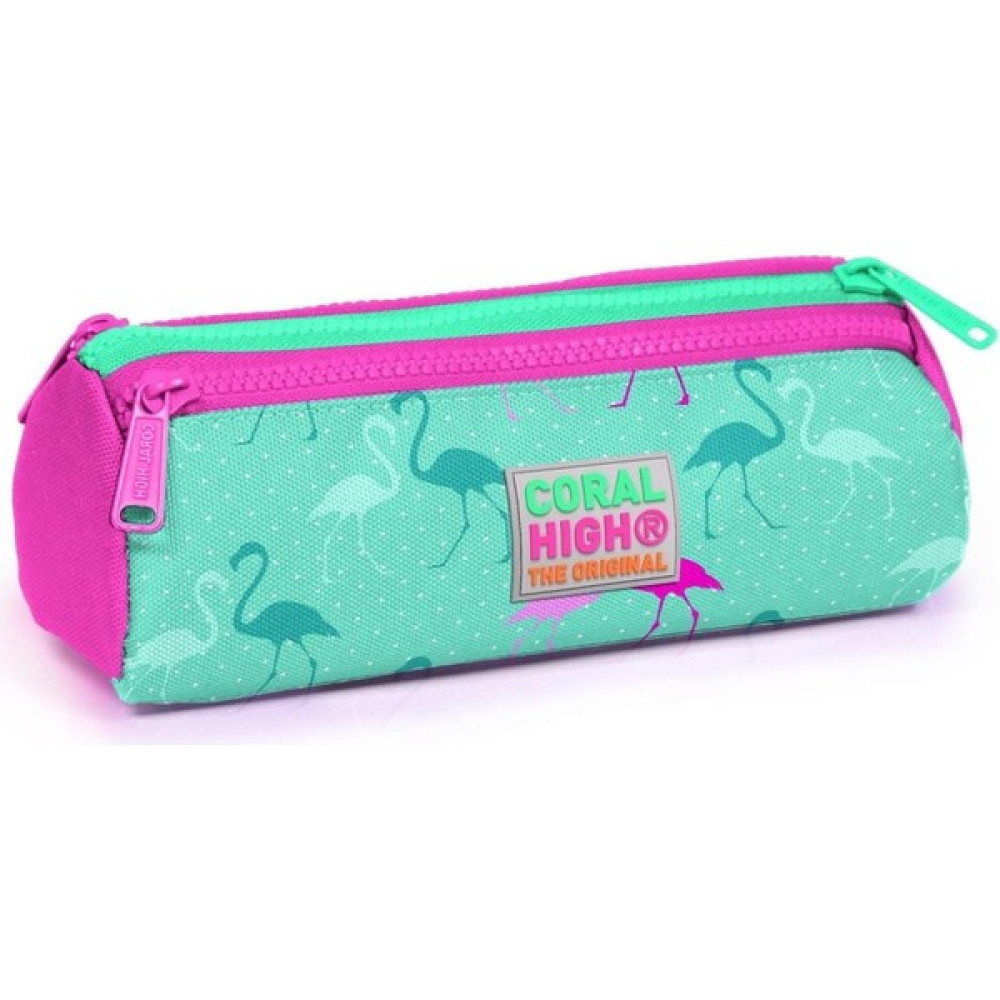 Coral High Su Yeşili Neon Pembe Flamingo Desenli Üç Bölmeli Kalem Çantası Kalemlik Kalemlik (Kalem Kutusu) Fiyatı