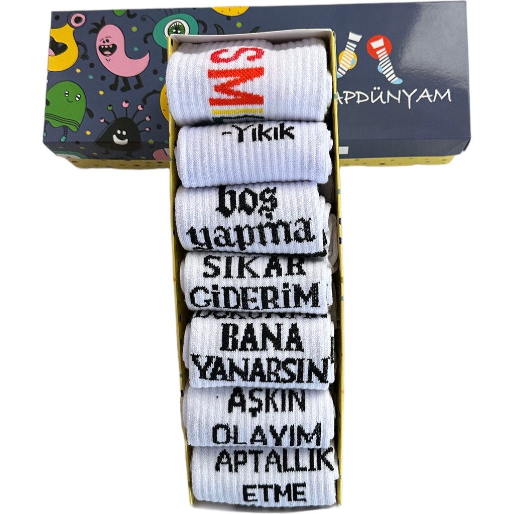 Çorap Dünyam 7”li Kutulu Set Yazili Karakterli Neşeli Kolej Tenis Çorap Diğer Fiyatı