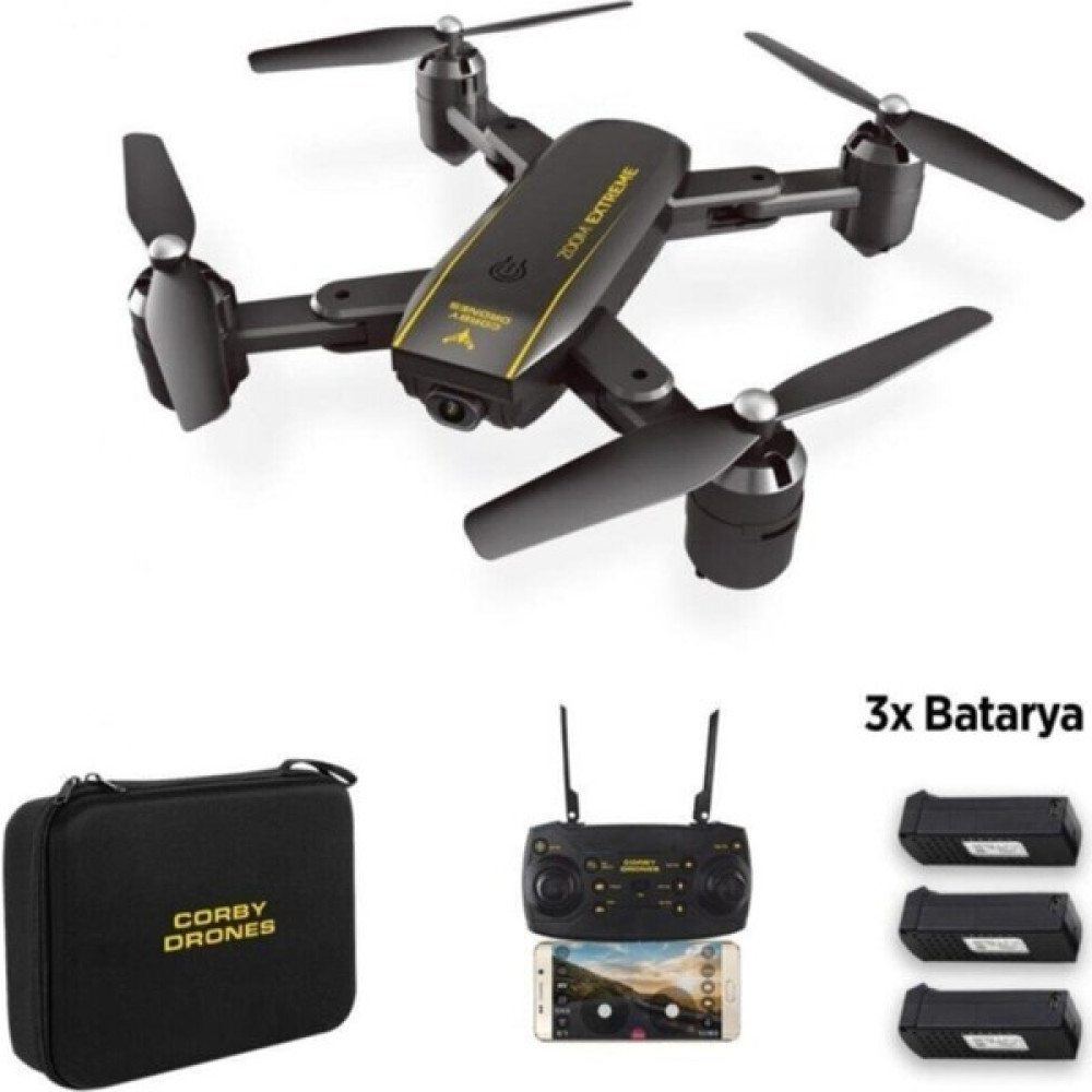 Corby CX015 Wifi Kameralı Katlanabilir 1080P Smart Drone + 3 Batarya - Beyaz Drone Fiyatı