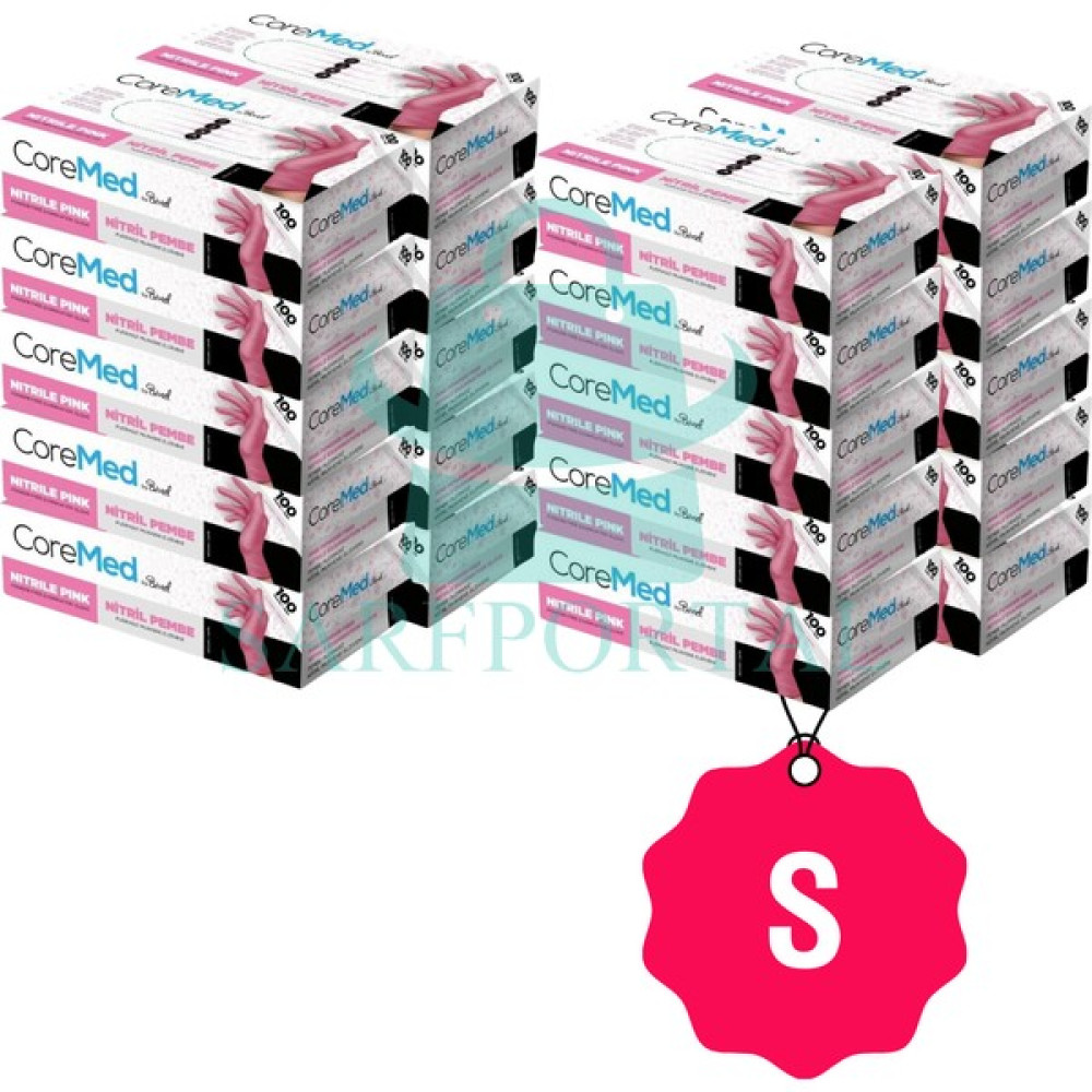 Core Med Pembe Nitril Muayene Eldiveni Pudrasız 1 Koli 20 Paket - Small - S Diğer Fiyatı