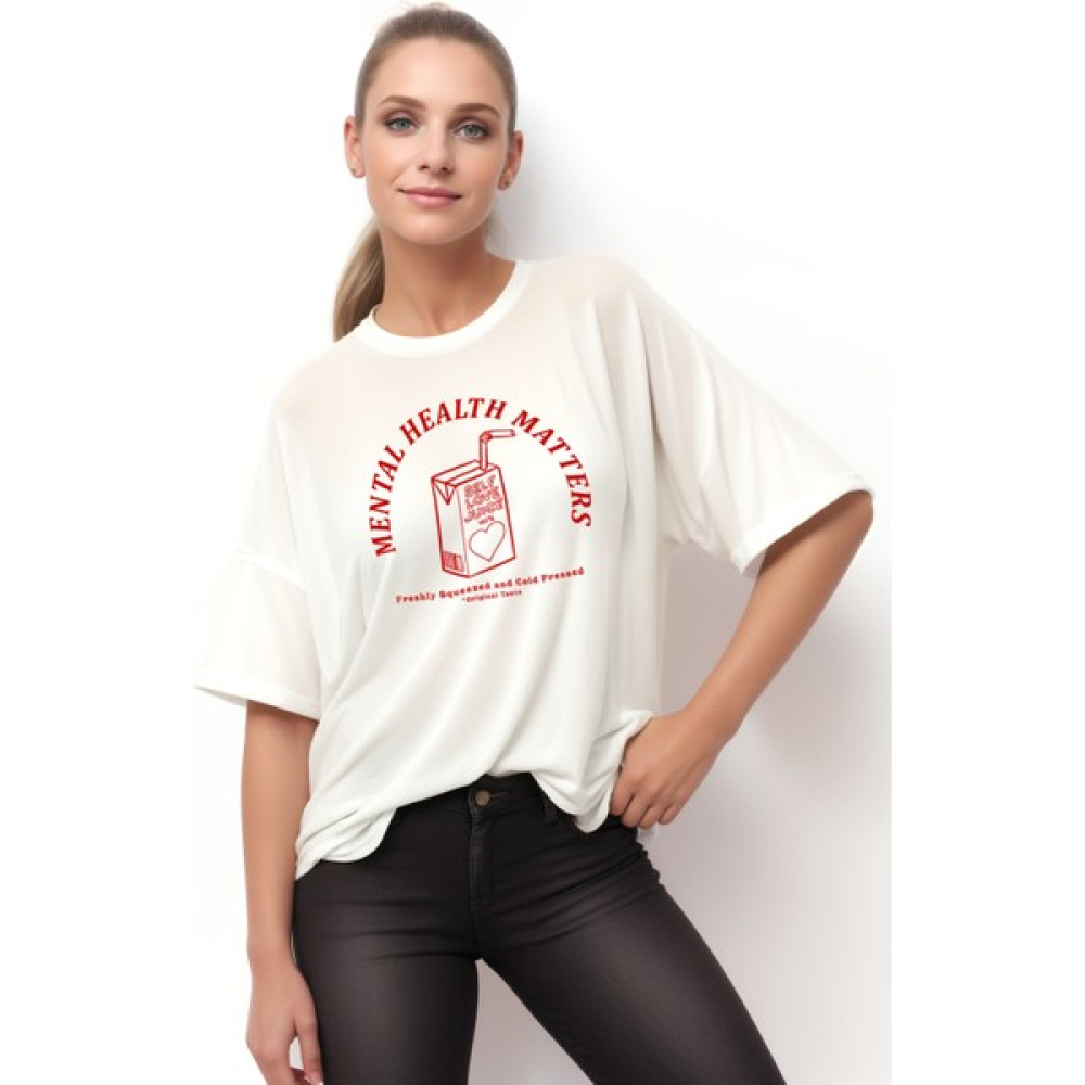 Coredra Juice Oversize T-Shirt Kadın - Ekru Bayan T-shirt Fiyatı
