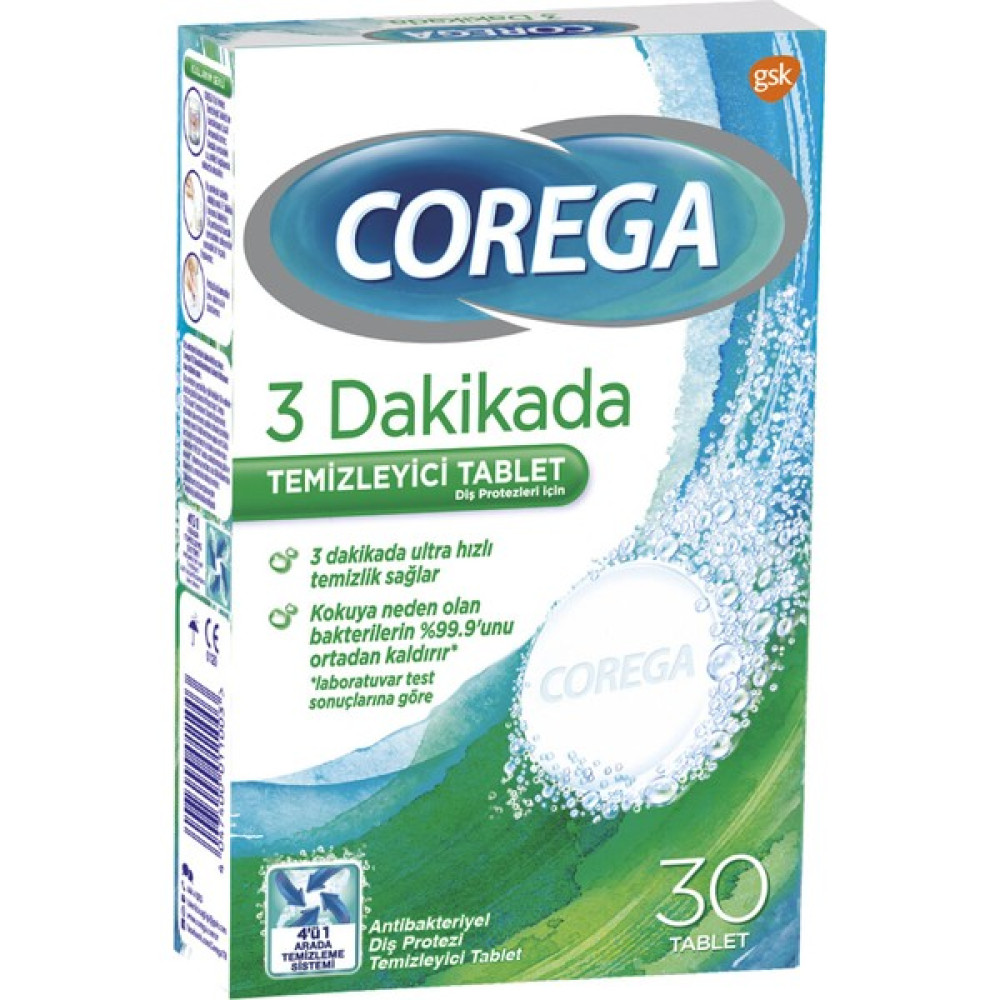 Corega 3 Dakikada Diş Protezi Temizleyici Tablet 30 Tablet Diş Beyazlatıcılar Fiyatı