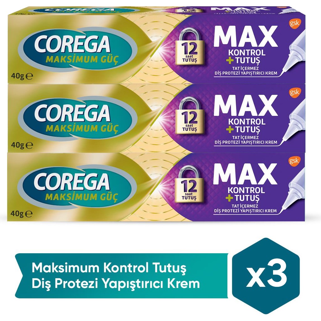 Corega Diş Protezi Yapıştırıcı Krem 3x40 gr – Güçlü Tutma, Maksimum Kontrol ve Yiyecek Parçacıklarına Karşı Koruma Diş Macunları Fiyatı