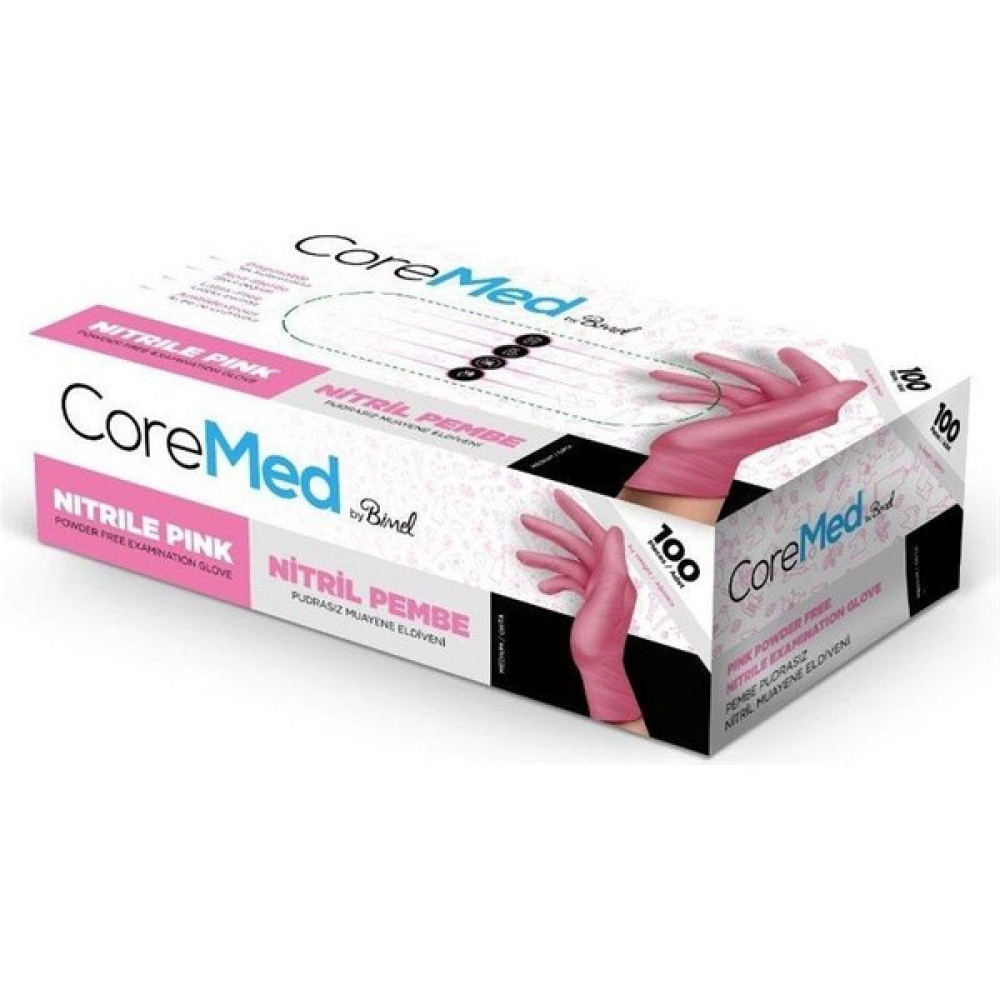CoreMed Pembe Nitril Muayene Eldiveni Pudrasız 100 lü Paket Small 20 Paket (1 Koli) Temizlik Malzemeleri Fiyatı