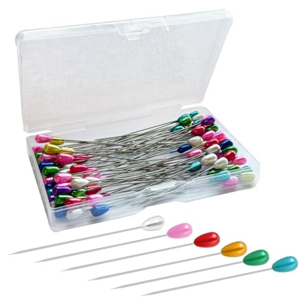 Corsage Pins, Colourful Boutonniere Pin, Teardrop Pearl Sewing Pins, Long 2inch Boutineer Pin, 100PCS Bouquet Straight Pin for Sewing, Wedding, Jewelry, Flower DIY Decoration, Quilting and Craft
