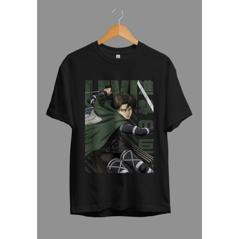 Corvoart Oversize Attack On Titan Levi Ackerman Anime Tasarım Baskılı Tişört Erkek T-shirt Fiyatı