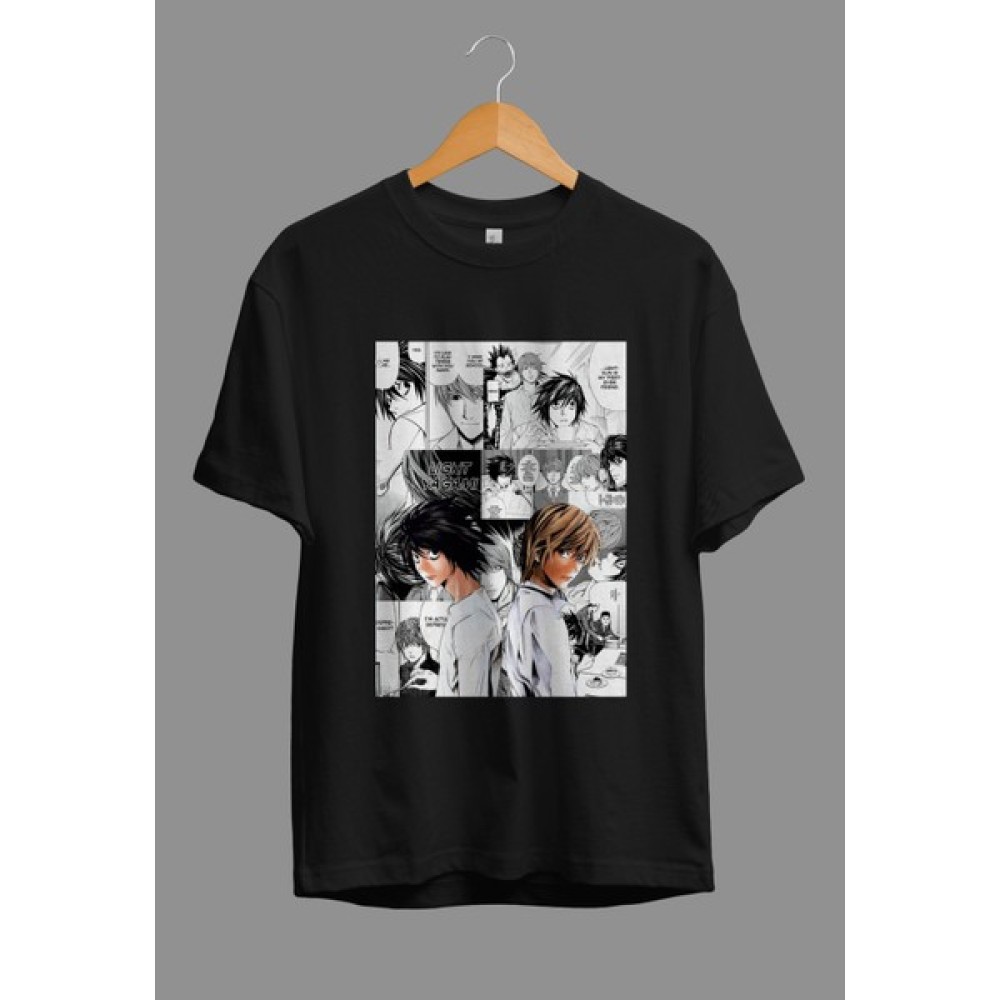 Corvoart Oversize Death Note Kira (Light Yagami) ve L Anime Karakter Baskılı Özel Tasarım Tişört Erkek T-shirt Fiyatı