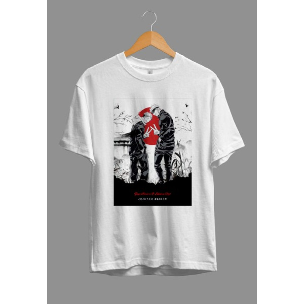 Corvoart Oversize Jujutsu Kaisen Satoru Gojo (Sensei) ve Yuji Itadori Anime Karakter Baskılı Tasarım Tişört Erkek T-shirt Fiyatı