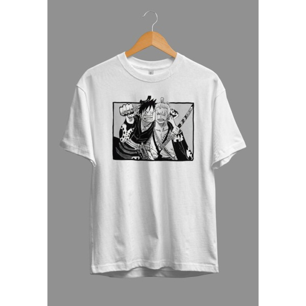 Corvoart Oversize One Piece Luffy ve Zoro Anime Karakter Baskılı Özel Tasarım Tişört Erkek T-shirt Fiyatı