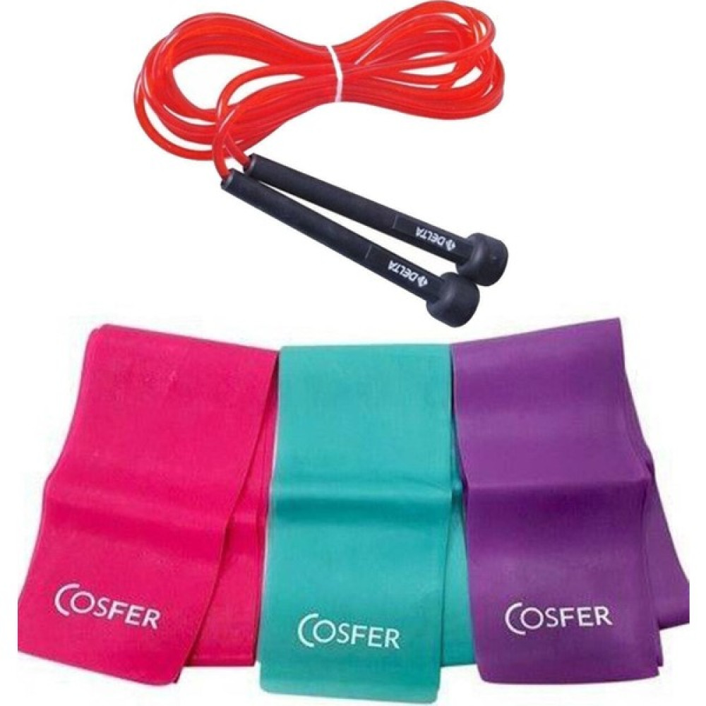 Cosfer 3 Farklı Dirençte Pilates Lastiği 3'lü 120X7.5 cm + Atlama Iıpi JETS-113 Pilates Fiyatı