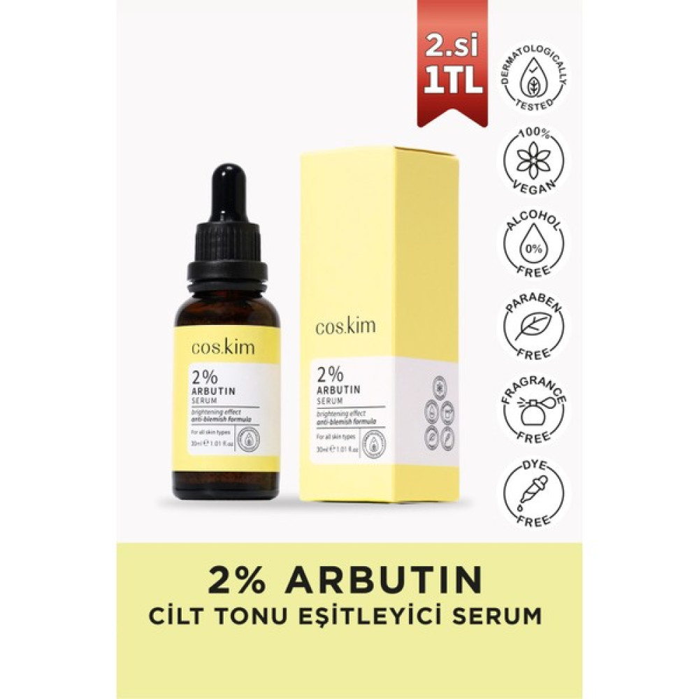 Cos.kim %2 Arbutin Cilt Tonu Eşitleyici ve Aydınlatıcı Cilt Bakım Serumu | 2% Arbutin Serum 30 ml Leke Kremi Fiyatı
