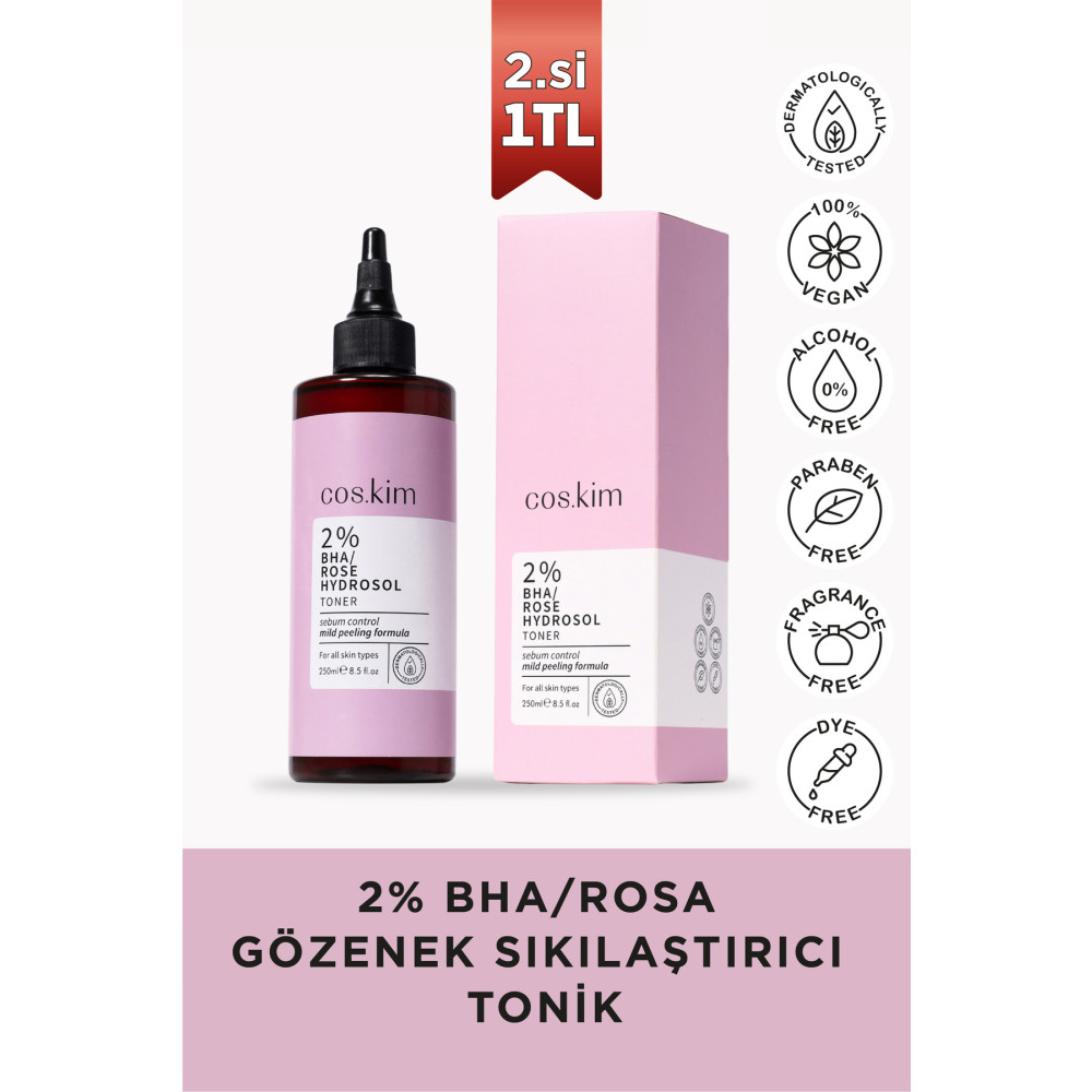 Cos.kim %2 Bha+gül Suyu Gözenek Sıkılaştırıcı Siyah Nokta Karşıtı Tonik | 2% Bha/rosa Hydrosol Toner 250 ml Cilt ve Yüz Bakımı Fiyatı