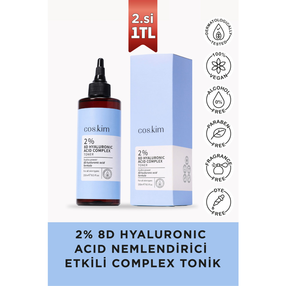 Cos.kim 8 Çeşit Hyaluronik Asit Içeren Nemlendirici Tonik | 2% 8d Hyaluronic Acid Complex Toner 250 Ml Cilt ve Yüz Bakımı Fiyatı