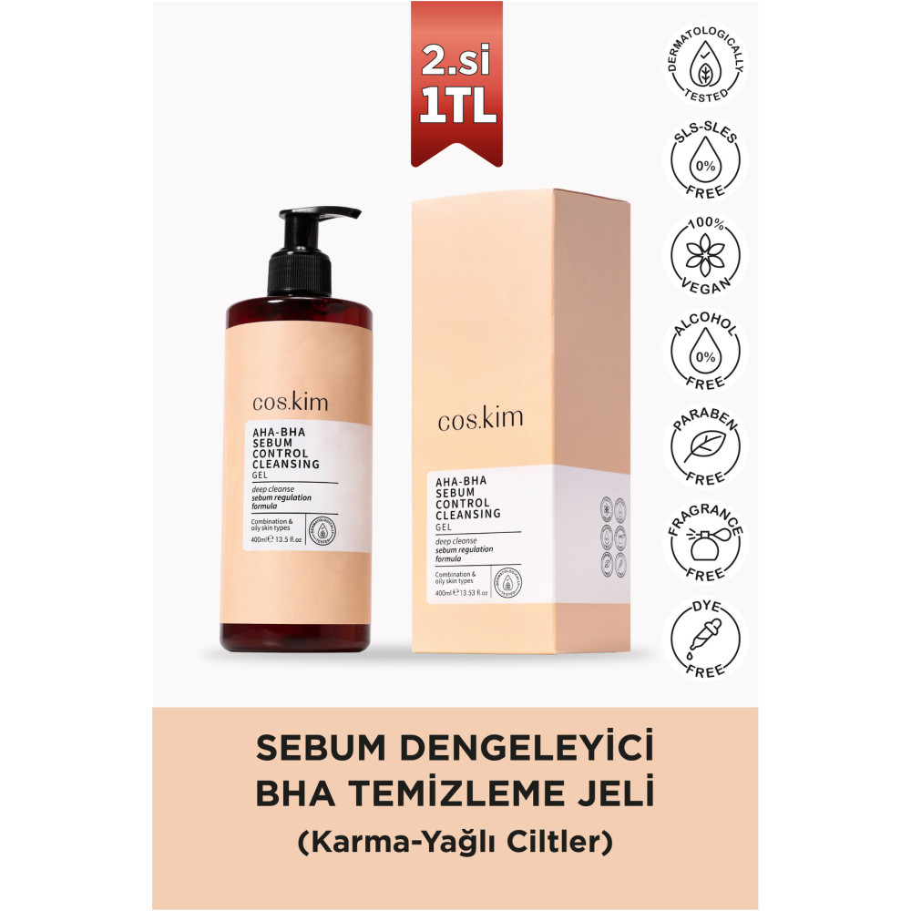 Cos.kim Sebum Dengeleyici Temizleme Jeli - Karma-yağlı Ciltler | Aha-bha Sebum Control Cleansing Gel 400 Ml Cilt Temizleme ve Peeling Fiyatı