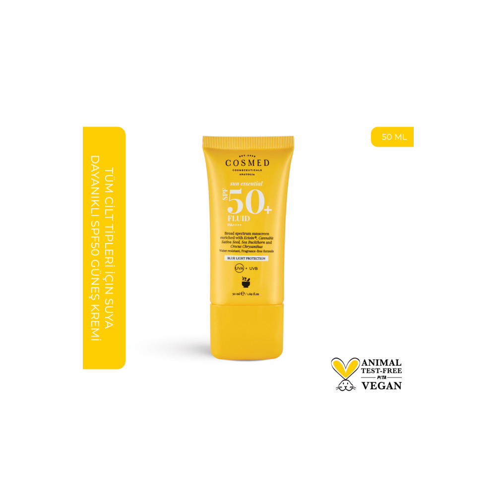 COSMED Sun Essential Fluid SPF 50 Tüm Cilt Tipleri için Yüz Güneş Kremi Yeni Nesil Filtreler 50 ml Güneş Kremleri ve Losyonları Fiyatı