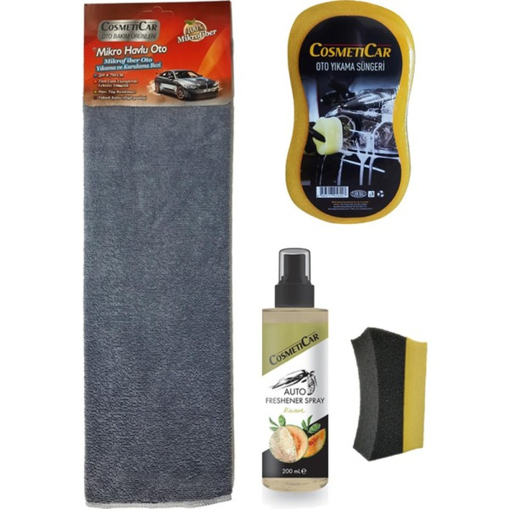 Cosmeticar 4'lü Oto Temizlik Seti 50X70 cm Mikrofiber Bez Yıkama Süngeri Lastik Parlatma Süngeri Ka Oto Bakım & Temizlik Ürünleri Fiyatı