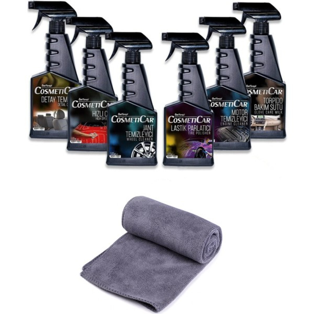 Cosmeticar 50x70 Cm Mikrofiber Bezli 7 Parça Oto Bakım Ve Temizlik Seti 500ML*6 Oto Bakım & Temizlik Ürünleri Fiyatı