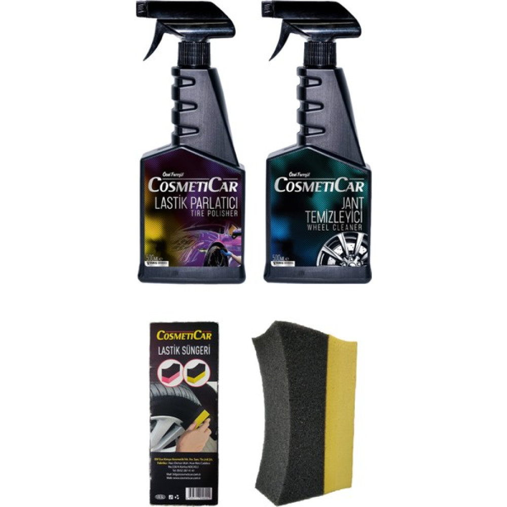 CosmetiCar Lastik Parlatıcı 500 ml Jant Temizleyici 500ML ve Lastik Parlatıcı Uygulama Süngeri (3 Parça Set) Lastikler Fiyatı