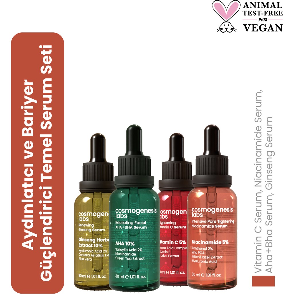 Cosmogenesis Labs Aydınlatan ve Bariyer Güçlendiren Temel Cilt Serum Seti Vegan Diğer Fiyatı