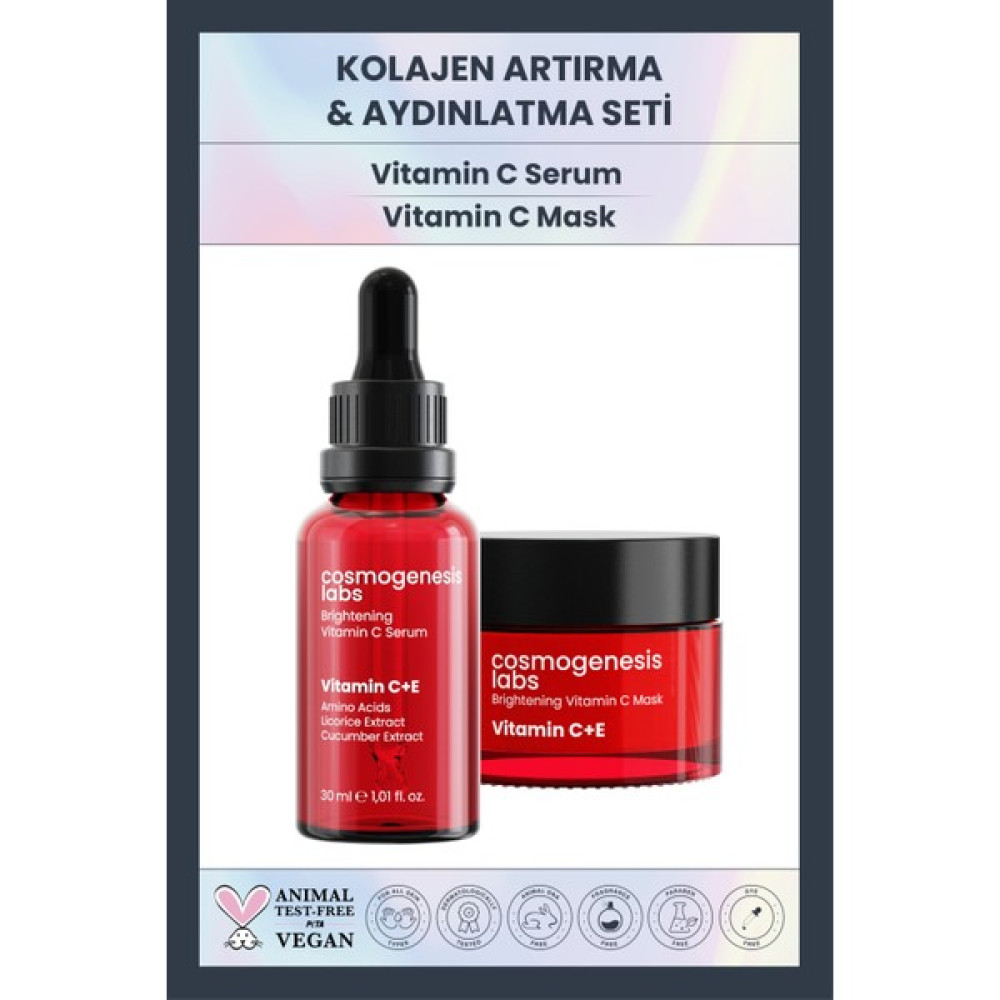 Cosmogenesis Labs Aydınlatıcı Eşitleyici C+E Vitamin Serum 30ML + C Vitamini Maske 50ML Yenileyici Nemlendirici Set Cilt ve Yüz Bakımı Fiyatı