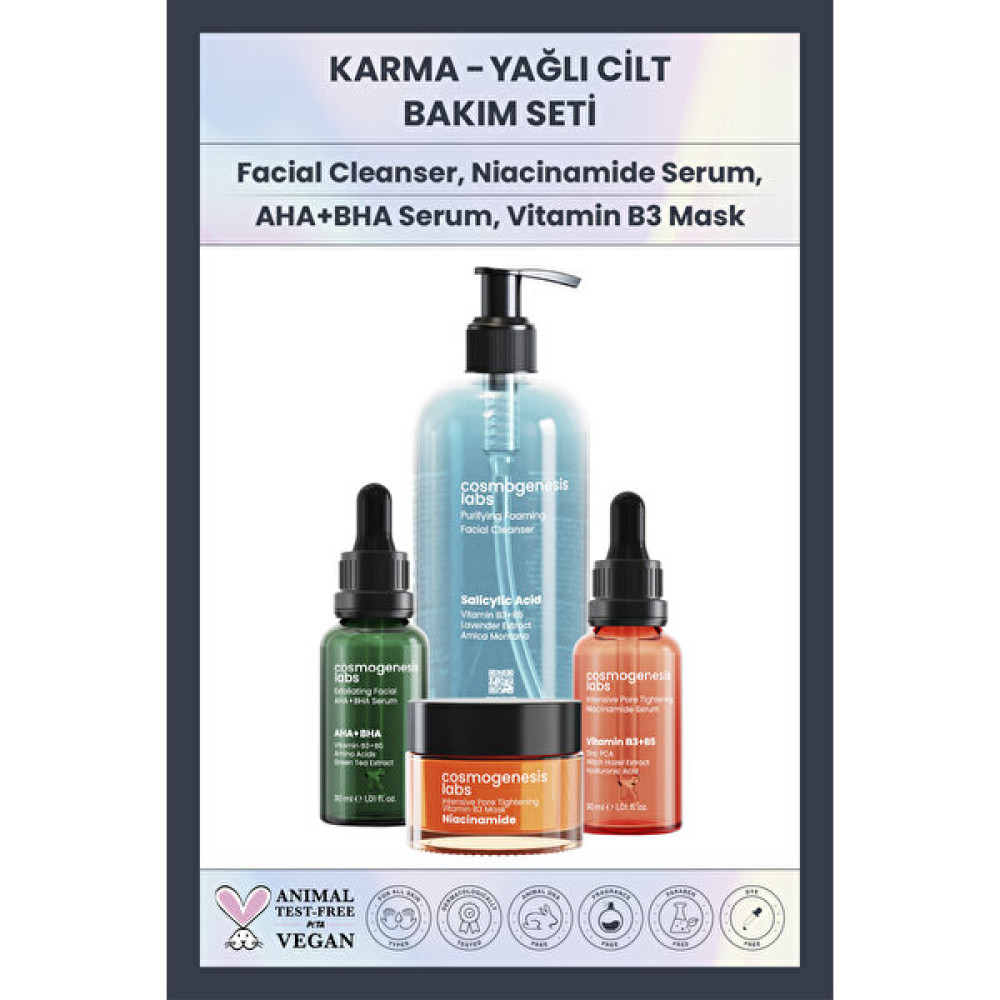 Cosmogenesis Labs Karma & Yağlı Cilt Bakım Seti - Gözenek Sıkılaştırıcı Peeling Serum Pürüzsüz Aydınlatıcı Görünüm Cilt ve Yüz Bakımı Fiyatı