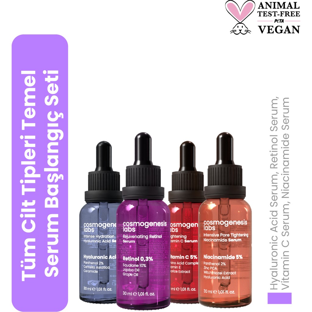 Cosmogenesis Labs Tüm Cilt Tipleri Temel Serum Başlangıç Seti Vegan Diğer Fiyatı