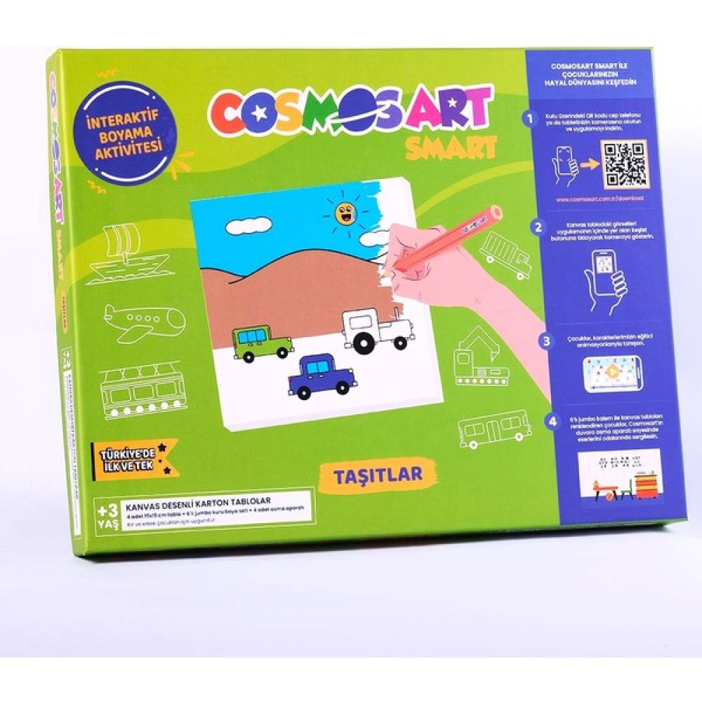 CosmosArt Çocuklar Için Karton Kanvas Boyama Taşıtlar 6 Lı Jumbo Kalem Hediyeli - Renkli Çocuk Oyuncağı Fiyatı