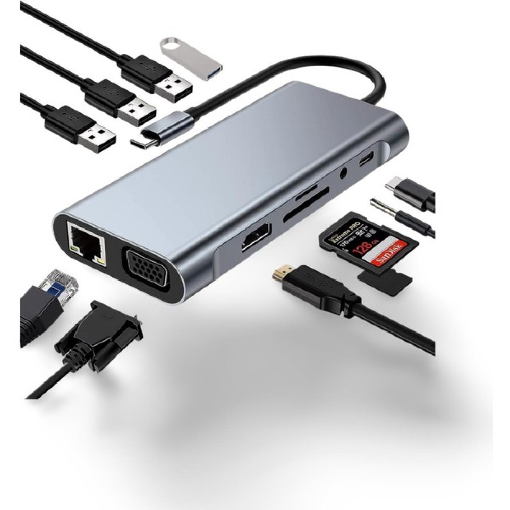 Cosmostech Macbook Pro Air Type-C 11 In 1, 4K Hdmı, Vga, Pd, Usb3.0, RJ45 Ethernet, Sd/tf Card Reader, 3.5mm Aux, Çevirici Hub Adaptör Bilgisayar Çevirici ve Adaptörü Fiyatı
