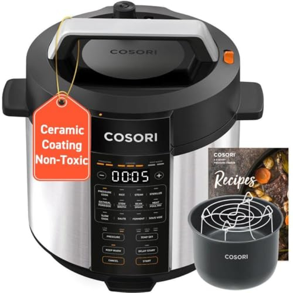 COSORI Pressure Cooker 6 qt, 9-in-1 Instant Multi Kitchen Appliances, Safer Venting Design, Rice Cooker, Slow Cooking Pot, Sous Vide, Saute Pot, 1100W, Stainless Steel