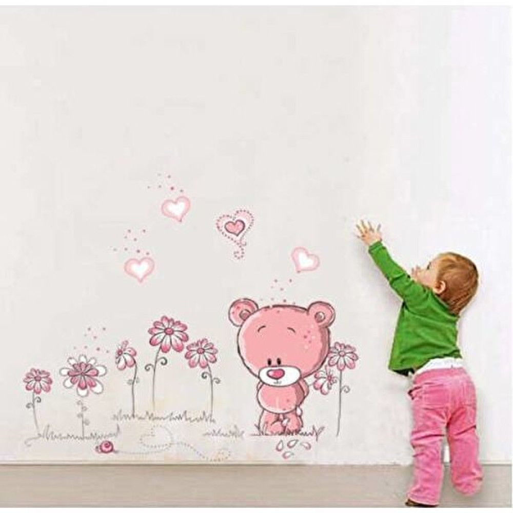 Cosy Home Gift Çocuk Bebek Odası Çiçekli Aşk Pembe Ayıcık Sticker Pvc Duvar Süsü Bebek Odası Duvar Süsü Fiyatı