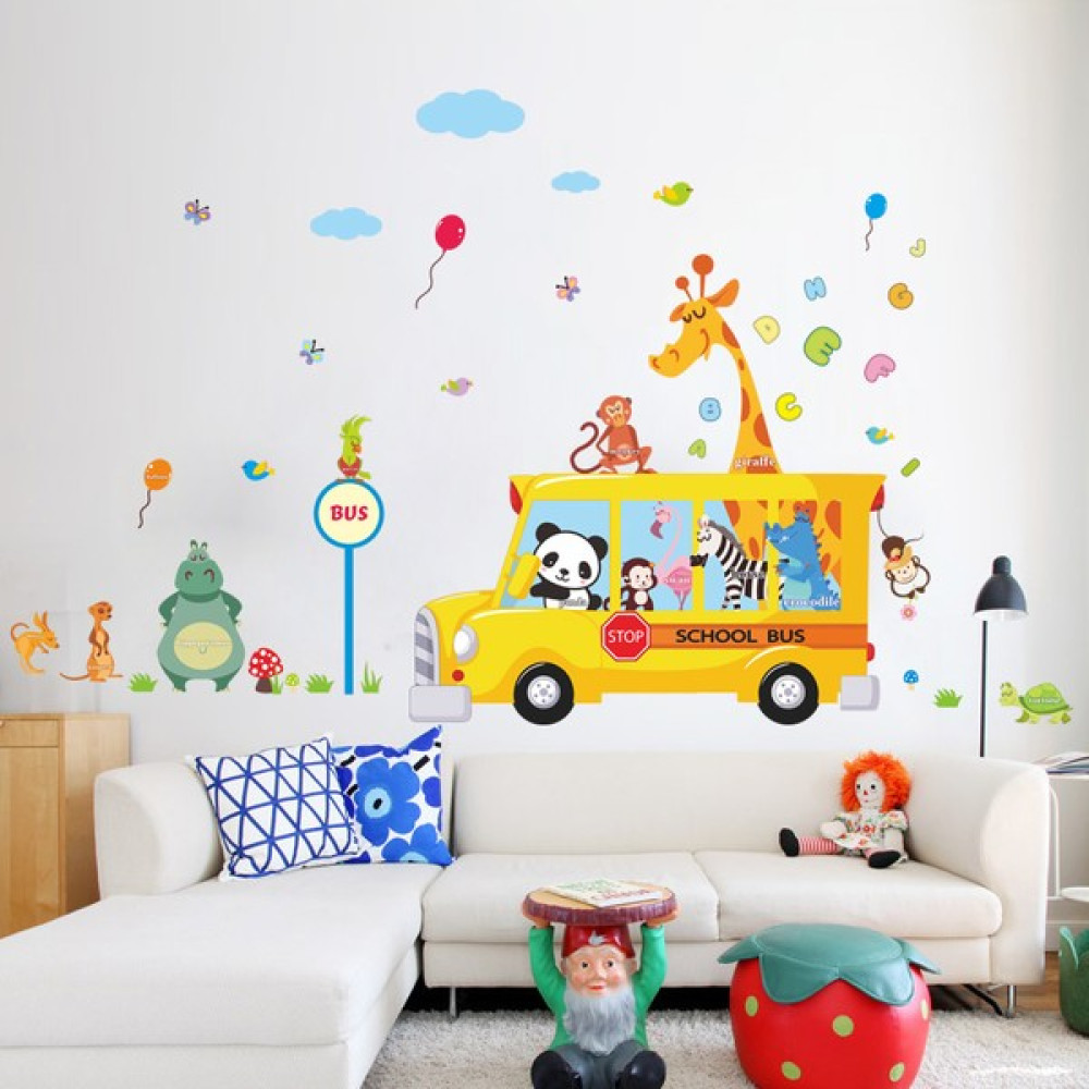 Cosy Home Gift Çocuk Ve Bebek Odası Panda Zebra Zürafa Tur Okul Otobüsü Duvar Resim Sticker 170X100 Cm Bitmiş Boyut Sticker Fiyatı