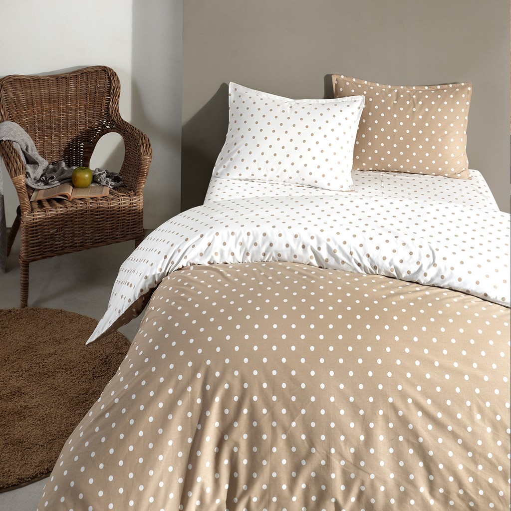 Coté Blanc Dots Capuccino Ranforce Battal Boy Çift Taraflı Nevresim Takımı - Beyaz - Kahverengi - 240 x 220 cm Nevresim Takımı Fiyatı