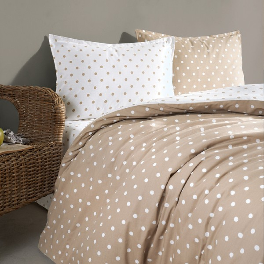 Coté Blanc Dots Capuccino Ranforce Tek Kişilik Çift Taraflı Nevresim Takımı - 160 x 220 cm - Beyaz - Kahverengi Nevresim Takımı Fiyatı