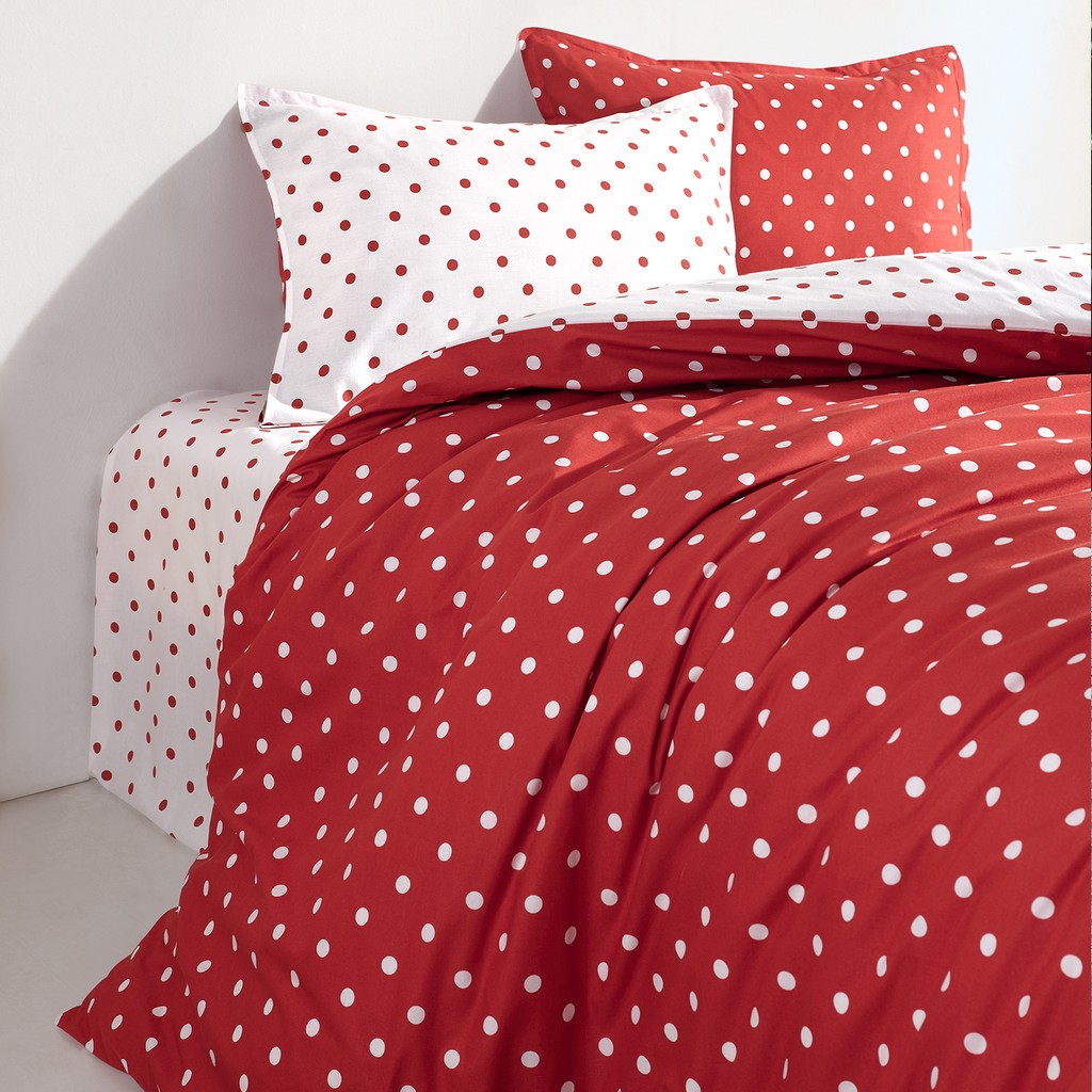 Coté Blanc Dots Kırmızı Ranforce Tek Kişilik Çift Taraflı Nevresim Takımı - 160 x 220 cm - Kırmızı - Beyaz Nevresim Takımı Fiyatı