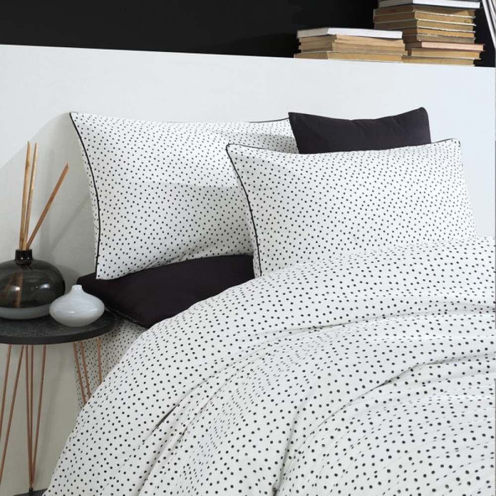 Coté Blanc Points Ranforce Tek Kişilik Nevresim Takımı - 160 x 220 cm - Siyah - Beyaz Nevresim Takımı Fiyatı
