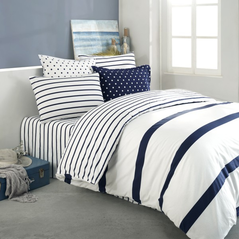 Coté Blanc Simple Line Mavi  Pamuk Ranforce Battal Boy Nevresim Takımı - Mavi - Beyaz - 240 x 220 cm Nevresim Takımı Fiyatı