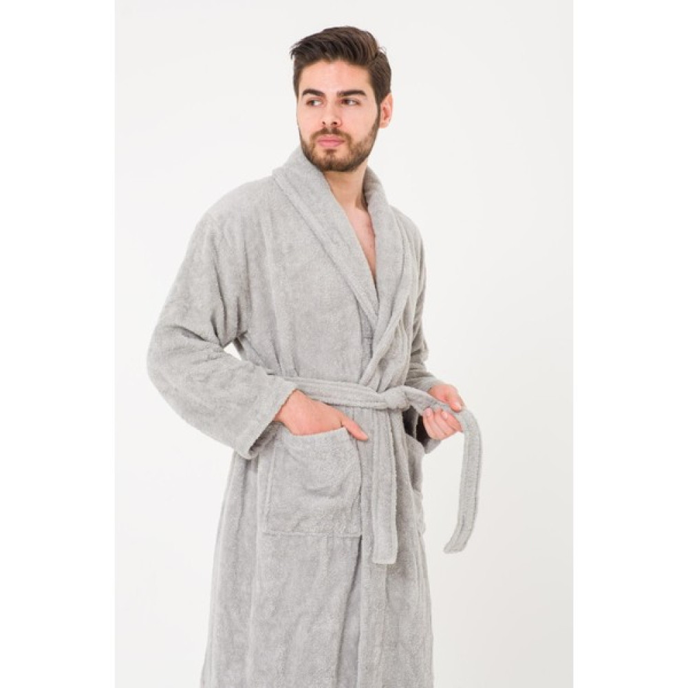 Cotenconcept Battal Boy Düz ve Pamuklu Şal Yaka Erkek Bornoz - Gri - 6XL Bornoz Fiyatı
