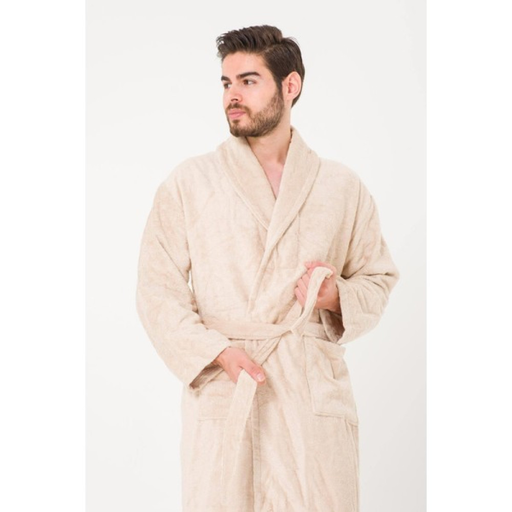 Cotenconcept Battal Boy Düz ve Pamuklu Şal Yaka Erkek Bornoz - Sütlü Kahve - 6XL Bornoz Fiyatı