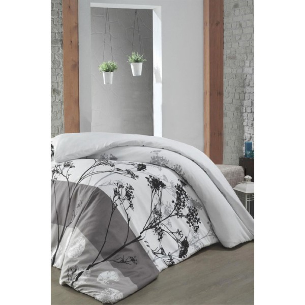 Cotenconcept Çift Kişilik Tek Nevresim ( Yorgan ) Kılıfı 200x220 Cm - 200 x 220 cm - Beyaz - Gri Nevresim Takımı Fiyatı